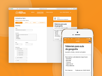 Colégio Positivo — School App UI app college design event homework interaction intranet school tasks ui ux web