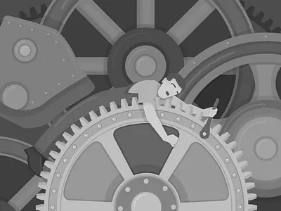 Modern Times bw flat illustration modernist movie