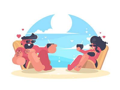 Rest On The Beach beach character couple flat illustration kit8 love man sea summer vector woman