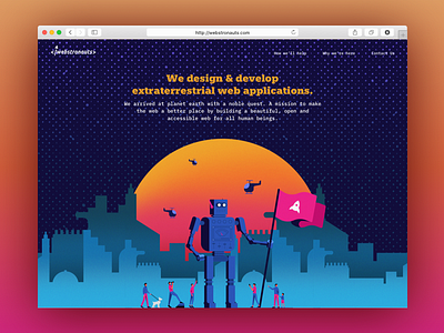 Webstronauts.co | Landing Page Redesign character design creative agency digital agency illustration interaction design landing page layout robot spaced typography uiux web design