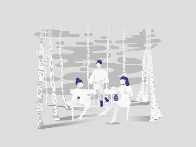 Girls In The Park birch tree girls illustration nature park