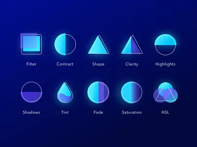 Filter and Adjustment Icon Set flat icons illustration sketch