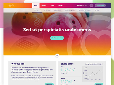 Investor - landing page banner colourful digital homepage investor mockup shareprice ui ux website