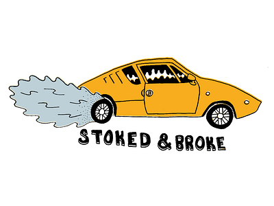 Stoked & Broke car daily doodle hand drawn illustration type typography