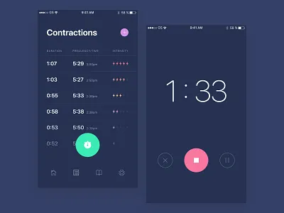 Contraction Timer App app contractions health healthcare stopwatch timer ui ux