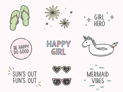 Spring Stickers icons illustration pink spring stickers
