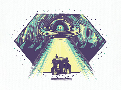 Mixed Paint Alien abduction alien brushes house illustrator mountains ufo vector