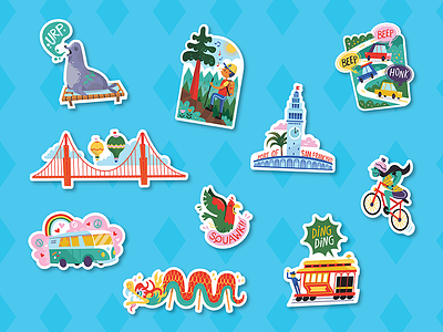 "I Heart San Francisco" Stickers cartoon color illustration kids art san francisco stickers typography vector