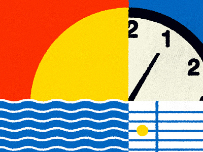 Back to School back to school back to work beach clock editorial illustration illustration paper sheet primary colors sea sun