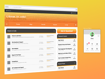 Dream.In.Code Forum Re-imagined development dic forum mockup redesign uiux