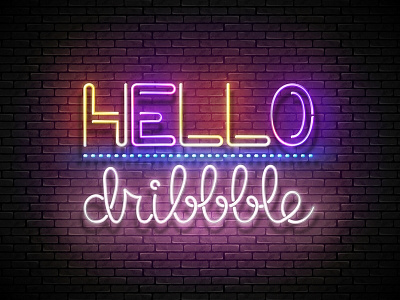 Hello, Dribbble! debut dribbble first first shot hello light neon thank you