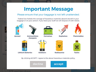 Airline Kiosk Hazardous Materials Screen ux