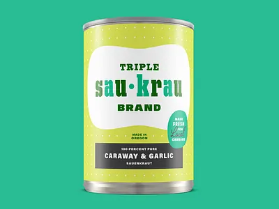 Triple Sau-Krau Mid-Century Sauerkraut Can, Caraway & Garlic brand identity branding can graphic design lettering logo mid century package design packaging sauerkraut typography wordmark