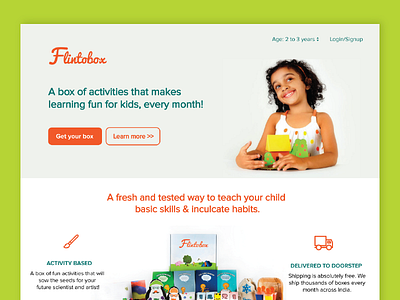 Flinto Landing activity box branding clean flinto happy illustration kids landing learning logo page typography