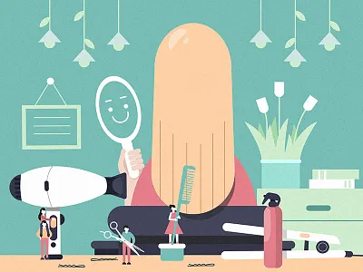 Hairstyle art design flowers girl hair hairstyle illustration people salon smile vector woman