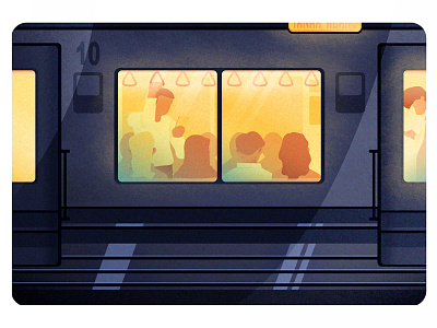 Commuter at Night brush commute commuter illustration indonesia jakarta light night people texture train vector vehicle