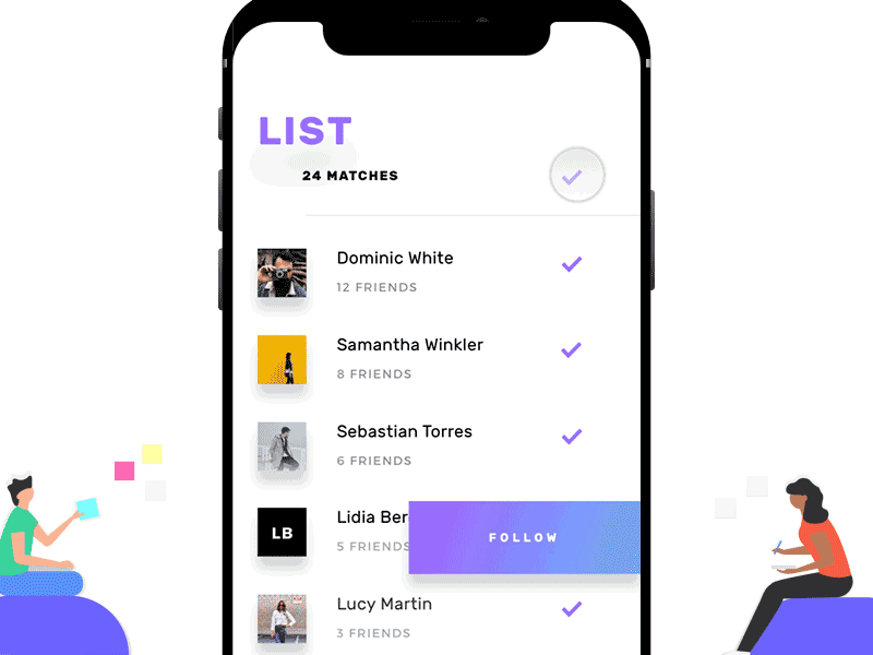 Adding to list interaction animation followers list interaction iphone x iphonex list motion motion design principle sketch