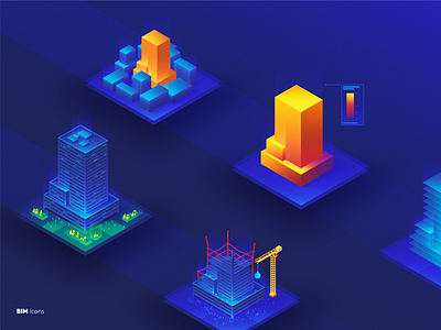 BIM Isometric Icons bim building construction dark gradient illustration isometric icons