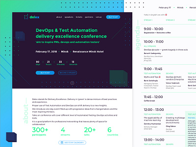 Landing page for Delex conference conference landing page web design
