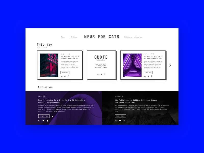 Example of Home page for the news site