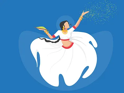 Holi Illustration blue dance dress flat style girl holi illustration traditional vector