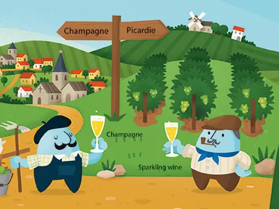100Things about Food - Champagne cartoon champagne childrenbook countryside food france french wine