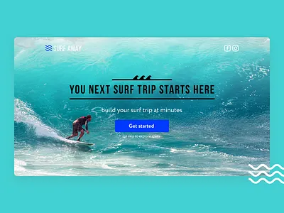 Surf Away blue landing minimal surf ui web