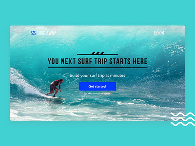 Surf Away blue landing minimal surf ui web