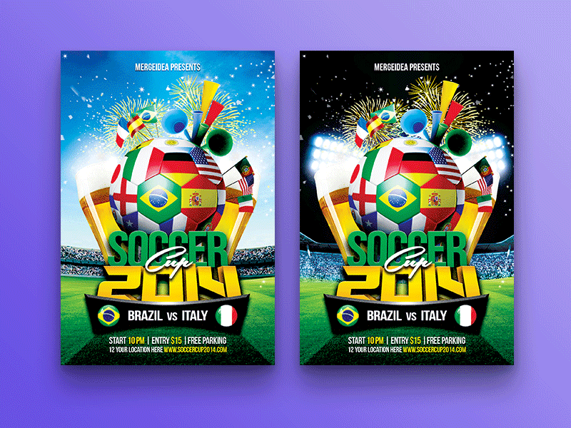 Soccer Cup 2014 Flyer ball brazil champions league football goal league soccer sports stadium tournament vuvuzela world cup