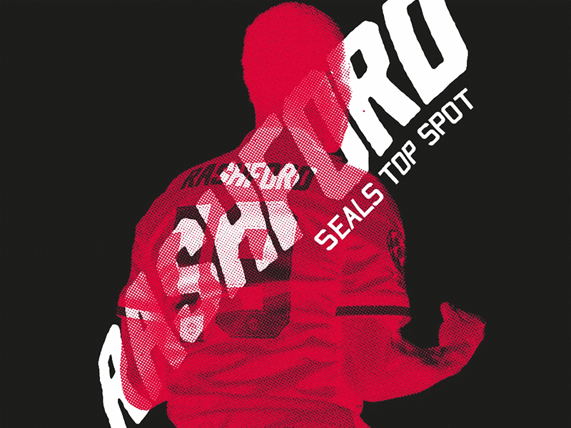 Rashford Seals Top Spot animation champions champions league football graphics league manchester united motion motion graphics poster retro soccer