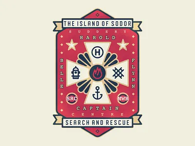 Sodor Search and Rescue Centre badge design cartoons firefighters illustration insignia label layout design thomas and friends trains vectors