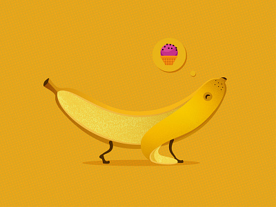 Banannadog banana character dog dreaming ice cream illustration