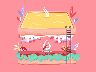 Swim in a hamburger02 art colors diving hamburger illustration poster