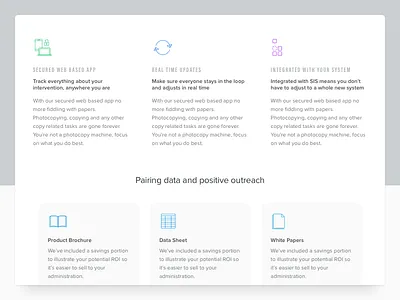 Marketing - Solutions app cards descriptions education icons k 12 landing media quote text video