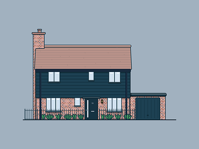 Modern house 2d architecture brick flat house illustration london modern plant