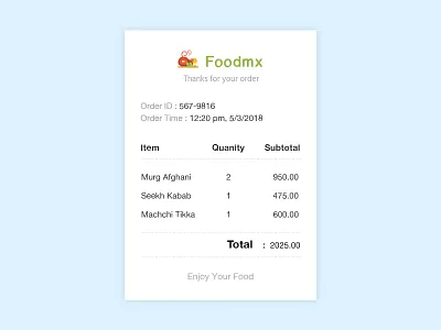 #Daily UI 017 - Email Receipt bill email recept emailer food invoice order recept ui ux