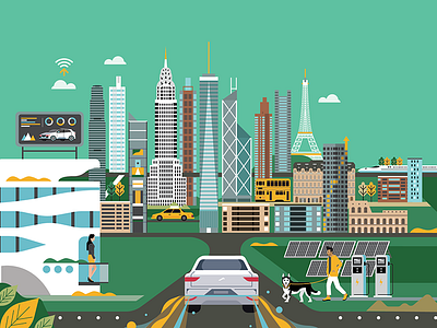 Electric Car and city illustration car city future illustration landscape vector