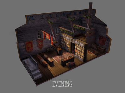 Evening interior 2d concept game concept