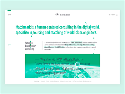 About Page layout - matchmark brand. interaction design layout magazine trasition typography website