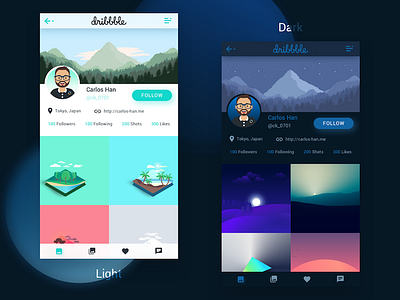 User Profile Concept app dark interface light profile theme user profile