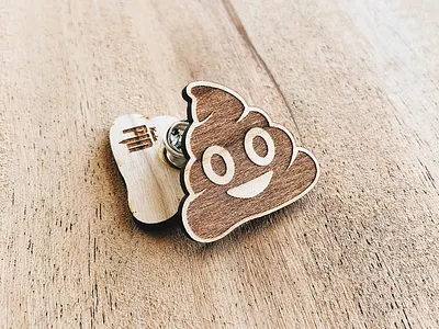 Poop Emoji Wooden Pin custom made emoji enamel pin hand made laser engraved wooden pin