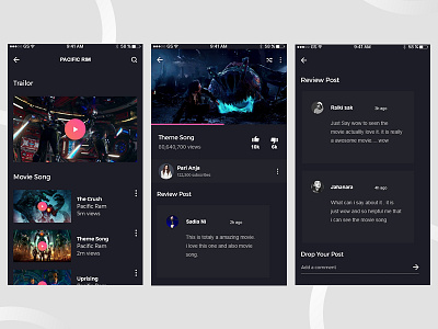 Movie Review App Screen Concept (2) android black daily dribbble gradient ios material movie music shot ui ux