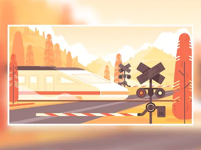 Autumn travel 2d illustration flat landscape mountain train travel