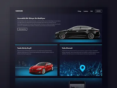 Car Sharing App Web Site app black dark tesla ui