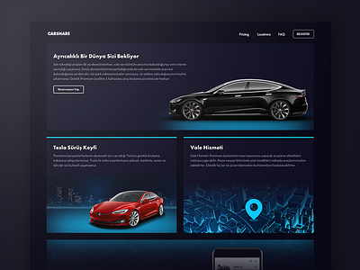 Car Sharing App Web Site app black dark tesla ui