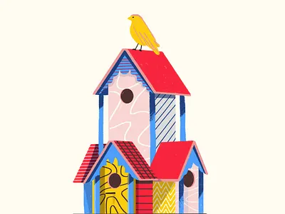 Bird House bird color doodle house illustration style frame