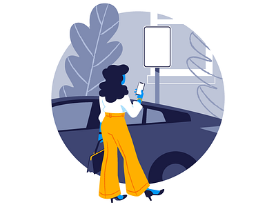 Onboarding Illustration car fashion flat illustration iphone parking sign woman