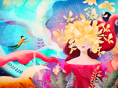 Butterfly Conscious butterfly character design flow flowers girl illustration light plant