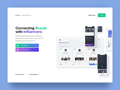 Temporary Landing app influencers landing page platform saas tool voicey website