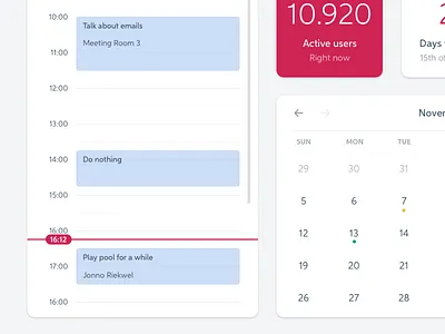 Play pool for a while blue calendar dashboard red widgets